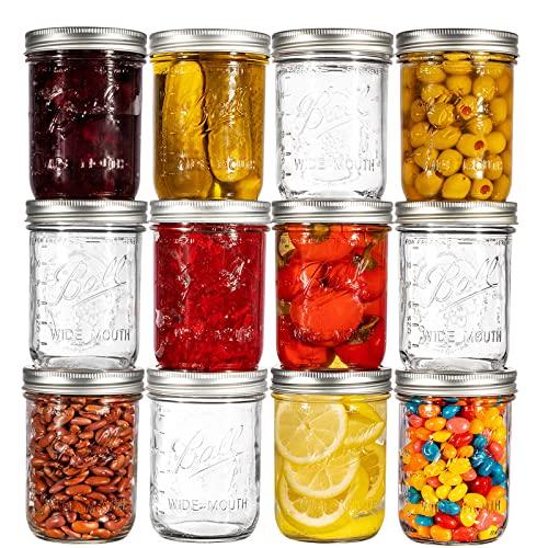 Ball Wide Mouth Mason Jars 16 oz. (12 Pack) - Pint Size Jars with Airtight Lids and Bands for Canning, Fermenting, Pickling, or DIY Decors and Projects - Bundled with Peaknip Jar Opener