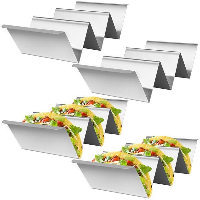 Taco Holder Set, 4/8/16 Pack Stainless Steel Taco Tray, Taco Stand Each Can Hold 2 or 3 Tacos, Taco Tray Holder, Tacos Holder for Party, Dishwasher(4 Pack Stainless Steel)