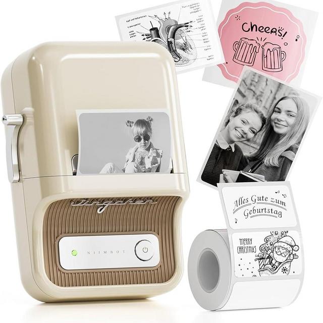 NIIMBOT B21 Label Maker, 2 Inch Portable Thermal Label Printer, Label Maker Machine with Tape, Compatible with Android, iOS & PC,Labeling for Home Storage Office and Small Business,Off-White
