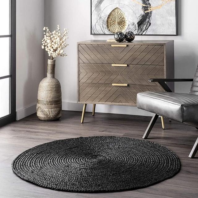 nuLOOM Rigo Hand Woven Farmhouse Jute Area Rug, 6' Round, Black
