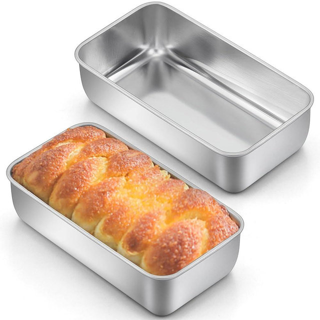 LIANYU 2 Pack Bread Loaf Pans for Baking Bread, Stainless Steel Bread Loaf Pan, Bread Pans for Homemade Bread, Long Meatloaf Baking Pan, Loaf Tin Pan for Banana Bread, Dishwasher Safe