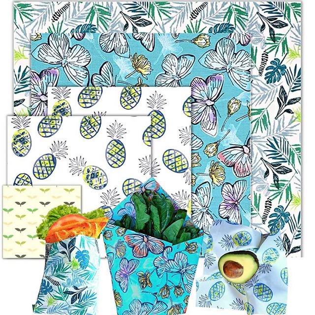 Reusable VEGAN Wax Wrap for Food - 5 Packs Organic Alternative to Plant-Based Wraps, Bread Sandwich Wrapping - Eco-Friendly, Sustainable, Zero Waste, Plastic-Free VEGAN Beeswax Wrap for Food Storage