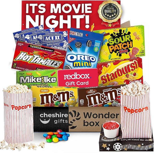 Redbox Movie Night Gift Baskets – with Movie Snack Trays, Movie Candy Variety Pack, Movie Snacks, Movie Gift Card & Popcorn Gift Set – Gift Baskets For Families & Movie Night Supplies by Cheshire Gifts