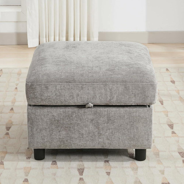 WUTUTUEE 25”Square Storage Ottoman Module for Modular Sectional Sofa, Living Room Coffee Table Sectional Ottoman Footrest for Convertible Couch, Chenille Light Grey