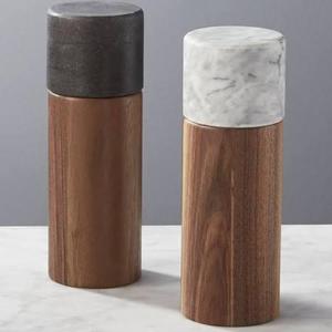 2-Piece Walnut and Marble Salt and Pepper Grinder Set of 2