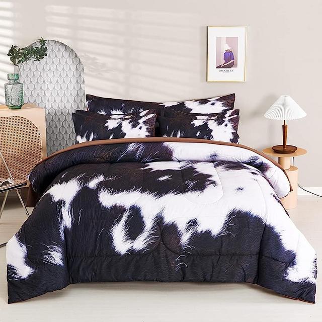 SUCSES King Size Comforter Set 8 Pieces Western Farmhouse Style Bedding Set Highland Rustic Cow Fur Print Bed in A Bag Comforter Set with Sheets (Cow Fur Pattern, King)