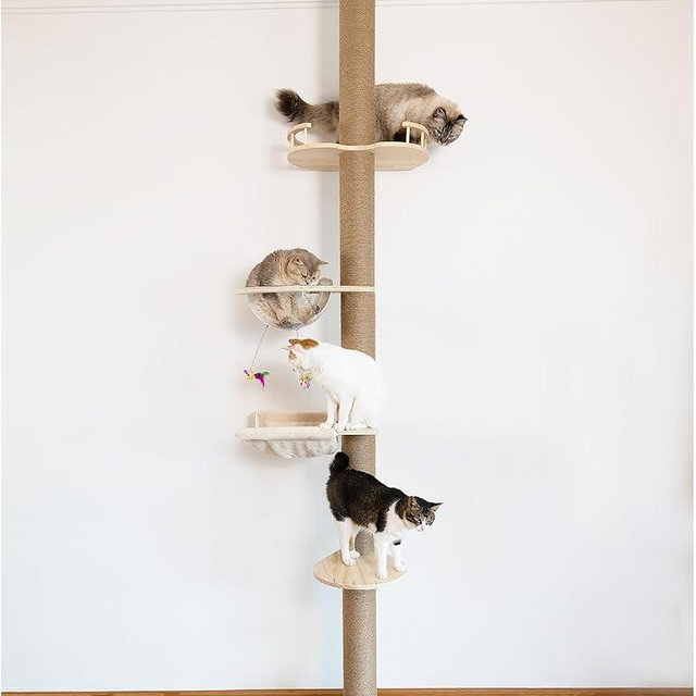 Cat Tree Floor to Ceiling Natural Sisal Rope Scratching Post Height:55.52-118.5 Inches Adjustable Cat Tree Cat Modern Activity Tree