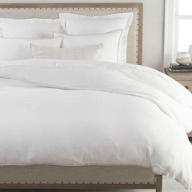 Belgian Flax Linen Contrast Duvet Cover, King/Cal King, White/Natural