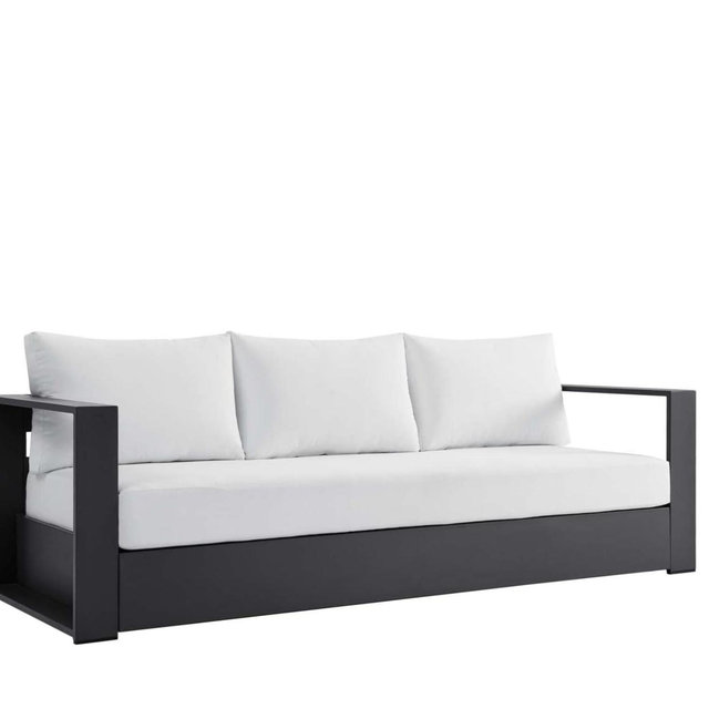 Modway Tahoe Aluminum Outdoor Patio Sofa in Gray White