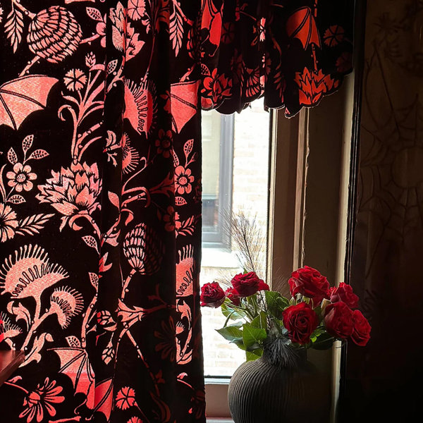 Velvet Bats Curtains - Red & Black
