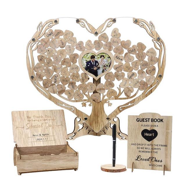 Heart Wedding Guest Book Alternative, Rustic Wooden Wedding Souvenirs with Heart Picture Frame, Heart Guest Book Drop Box, Personalized Decor Party Birthday