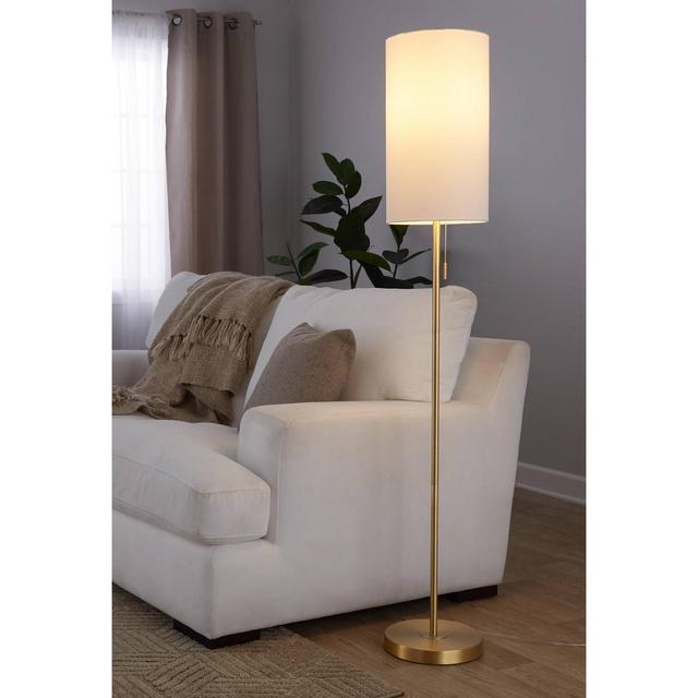 LumiSource Bounty 62" Floor Lamp: Gold Metal, White Linen Shade, Pull Chain Switch, UL Listed