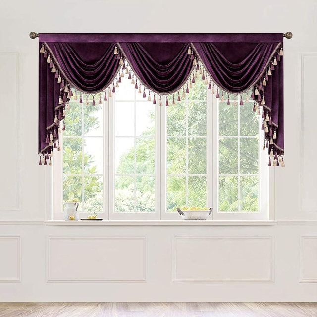 VOGOL Luxury Vintage Style Velvet Valances, 79 Inches Wide Soft Touch Waterfall Valance for Farmhouse, Decorative Swag Curtain Panels for Guest Room, 1 Pack, Purple