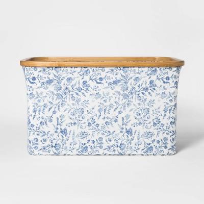 Soft Sided Laundry Basket With Bamboo Rim - Floral Blue - Threshold™