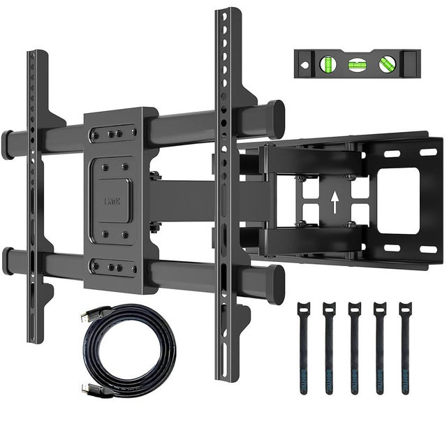 BONTEC Full Motion TV Wall Mount for 32-85 inch LED LCD OLED Flat Curved Screen TVs, Swivel Tilt TV Mount Bracket with Articulating Dual Arms Hold up to 132lbs, Max VESA 600x400mm, Fits 16" Studs