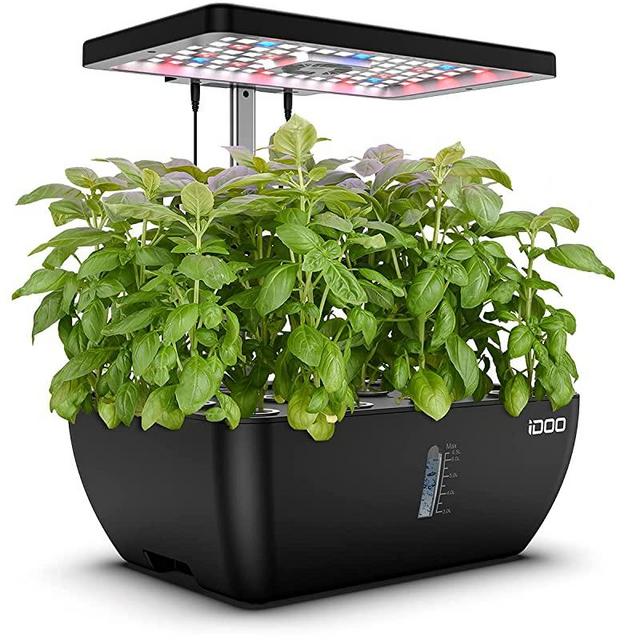 iDOO 12 Pods Hydroponics Growing System with 6.5L Water Tank, Hydro Indoor Herb Garden Up to 14.5", Plant Germination Kit with Pump System, Fan, Grow Light for Home Kitchen Countertop Gardening, Black