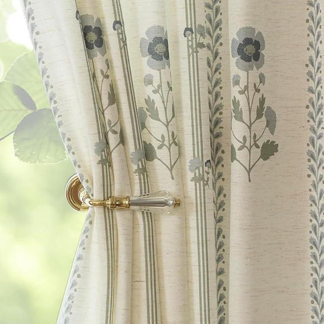 Pinch Pleated Curtains for Living Room Bedroom Dining Room - 84 Inches Light Filtering Floral Curtains Luxury Linen Drapes Farmhouse Window Curtains with Hooks and Rings - 2 Panels Set, 40" W x 84" L