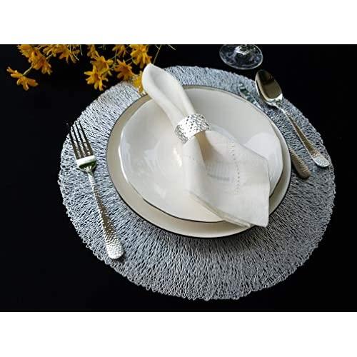 Round Placemats for Dining Table Easy Care Spring Placemats Set of 4 Silver Placemats for All Occasion Easter Wedding Holiday Placemats