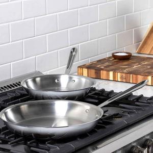 All-Clad D3 3-Ply Stainless Steel Fry Pan Set, 10,12 Inch, Induction Oven and Broiler Safe to 600F, Frying Pans, Durable Kitchen Cooking Skillets, Professional Induction Cookware, Stainless Steel