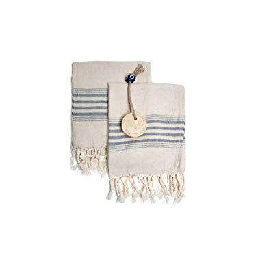 Set of 2 Linen Premium Quality Tea Towel Natural in Color and Eco-friendly Dish Towel, Hand-loomed Dishclothes, Cream Kitchen Towel Set, Hand Towel Set (Black)