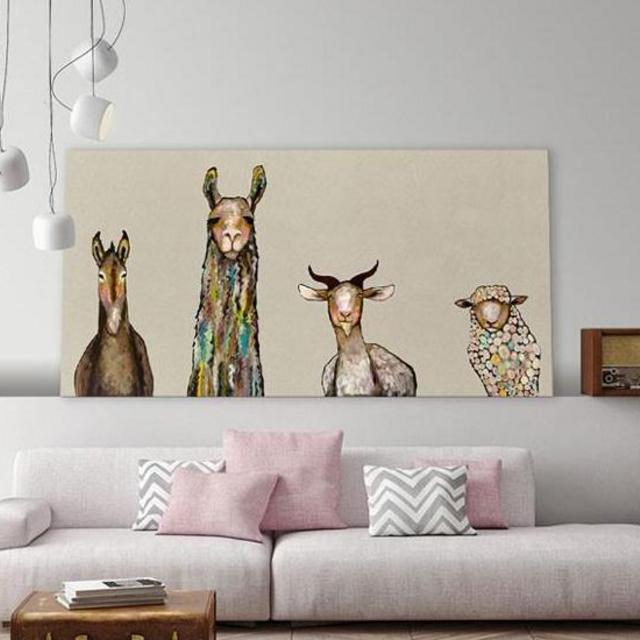 Donkey, Llama, Goat, Sheep on Cream - Giclée Print- Canvas