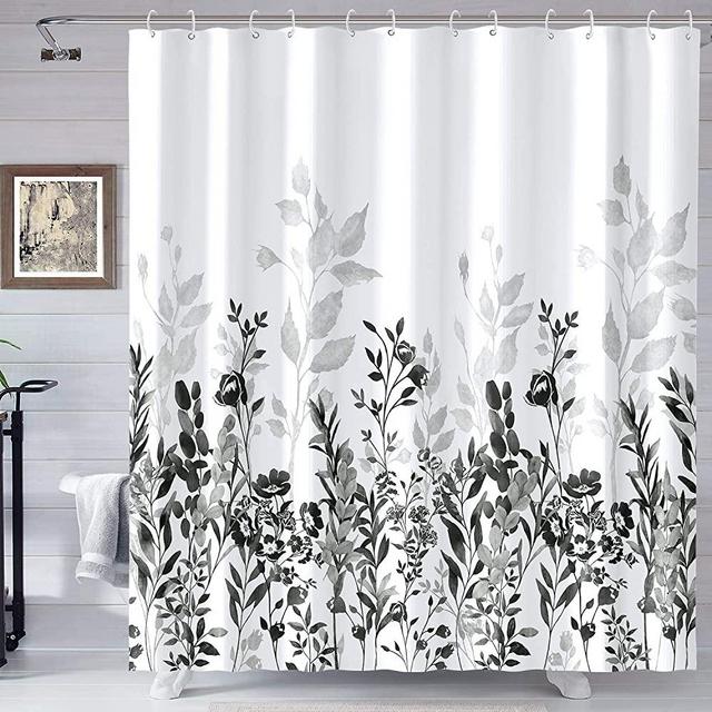 Neasow Black and Grey Shower Curtain, Watercolor Floral Bathroom Curtain Black and White Shower Curtains 72×72 inches