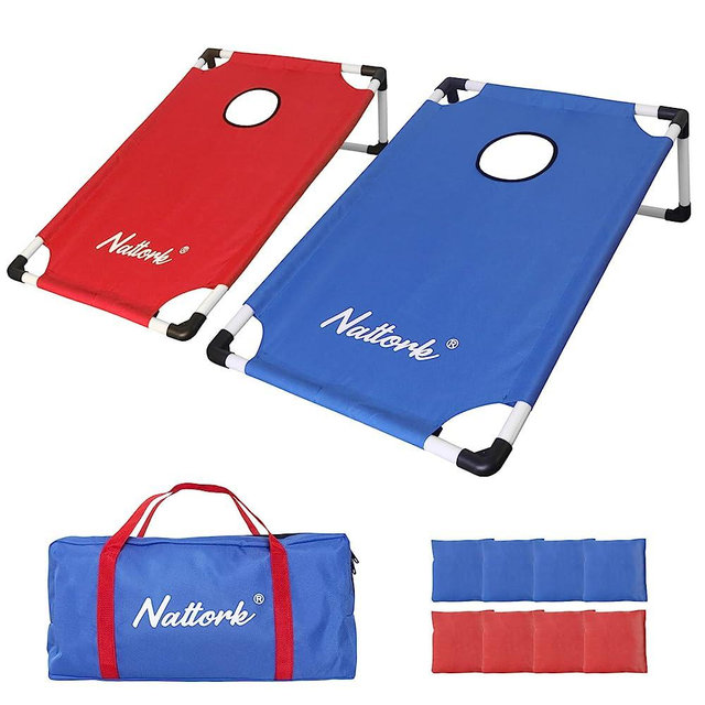 Nattork Portable Collapsible Cornhole Set with 2 Cornhole Boards, 8 Cornhole Bean Bags and Carrying Case, Camping Games Indoor Outdoor Yard Toss Game, Travel Camping Accessories (3 x 2-feet)