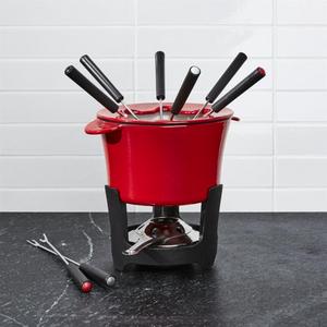 Red Cast Iron Fondue Set