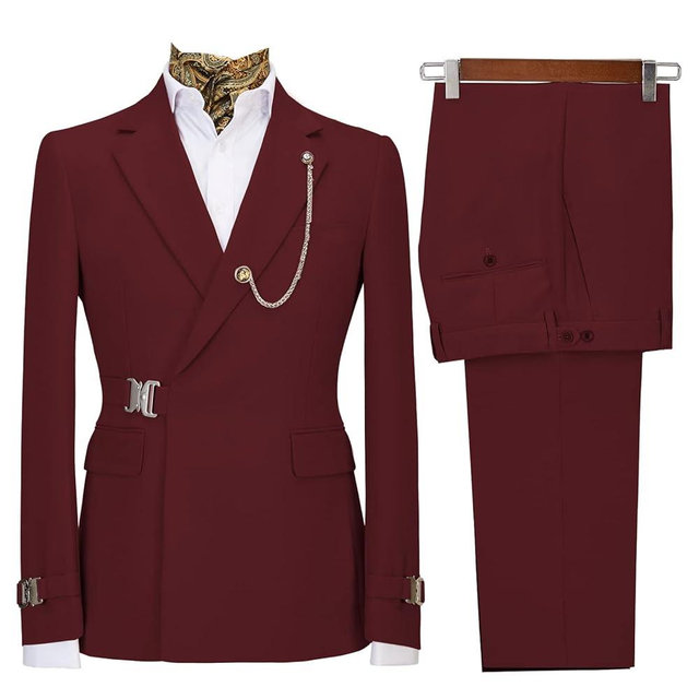 Men's 2 Piece Suit with Metal Clasp Slim Fit Suit Stylish Business & Casual Tuxedo Suit