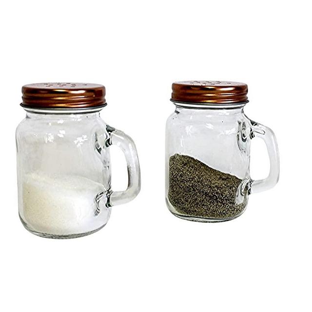 Salt and Pepper Shaker Set Mason Jar (Clear Glass) Vintage Inspired Design