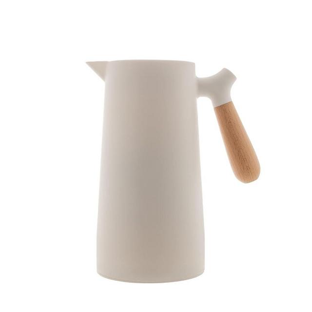 WOLFF - Thermal Coffee Carafe - Hot or Cold Drinks, Double Walled Insulated Vacuum Flask - Leakproof Coffee Dispenser with Wooden Handle, Thermos Bottle for Cold Beverages - White, 34floz/1L