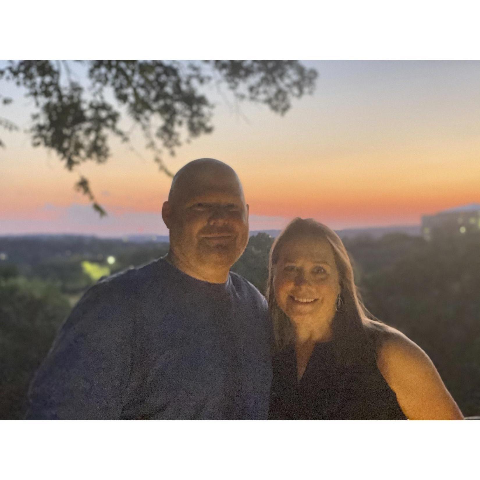 The night we got engaged. After Michael proposed, we went to dinner in the Arboretum and enjoyed this beautiful sunset.