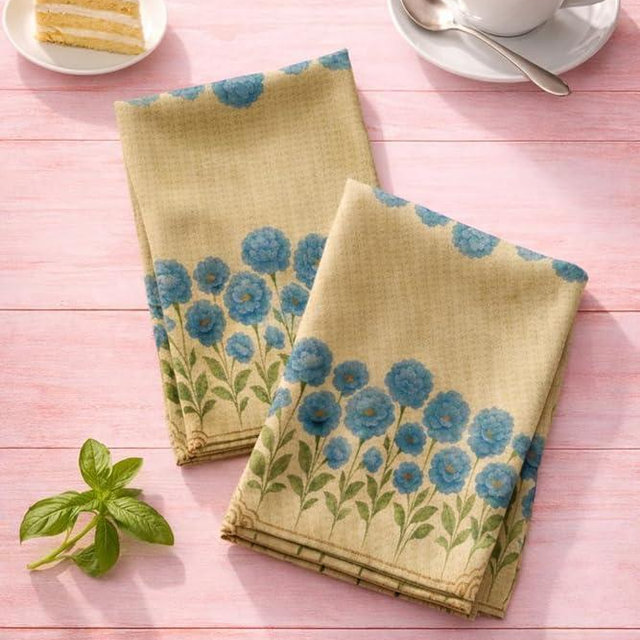 Kitchen Microfiber Waffle Tea Towels Set of 2 Absorbent & Fast Drying Dish Cloths for Cleaning,Vintage Floral Herbs Boho,Decorative Hand Towels for Bathroom, 20x28 Inch Gift Set (Vintage Blue Flower)