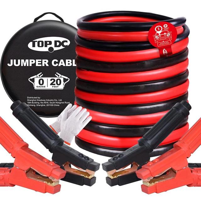 TOPDC Heavy Duty Jumper Cables 0 Gauge 20 Feet 1000Amp Booster Cables for Car Battery, 2/0 Gauge Cables for 12V & 24V Diesel Trucks,SUVs and Trucks, Protable Jumper Cables Kit with Case, Gloves