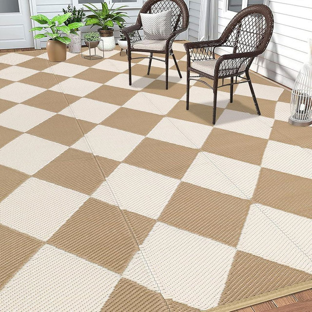 HEBE Outdoor Rug 9'x12' for Patios Waterproof Clearance Reversible Patio Mat Plastic Straw Rug RV Camping Mat Outside Area Rug Carpet for Camping RV,Porch,Deck,Balcony,Camper,Backyard