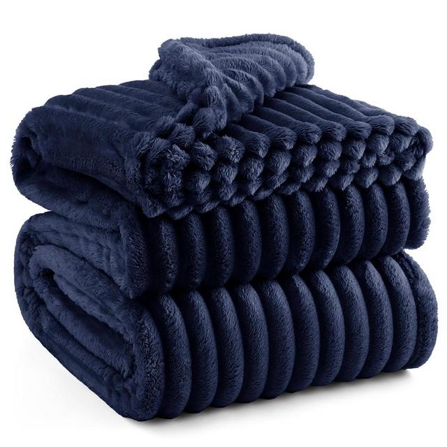 Bedsure Blue Fleece Blanket for Couch - Super Soft Cozy Queen Blankets for Women, Cute Small Blanket for Girls, 90x90 Inches