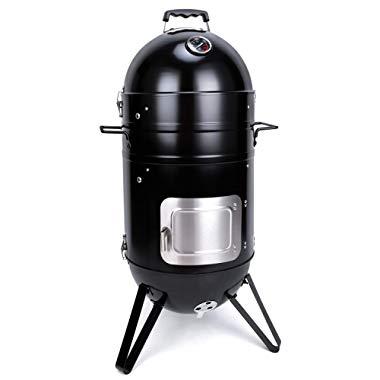 Sougem Charcoal Smoker Grill 14 inch Vertical Combo Water Smoker with a Grill Cover, Black