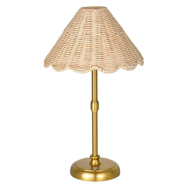 Folux Cordless Boho Rattan Table lamp, 5200-mAh Rechargeable Battery, 3-level Brightness Dimmable, Build-in Integrated LED 320 Lumen Max, Rattan Shade, for Bedside Restaurant Resort Hotel Dining Table