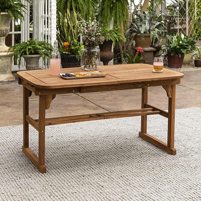 Walker Edison Maui Modern Solid Acacia Wood Slatted Patio Dining Table, 78 Inch, Brown