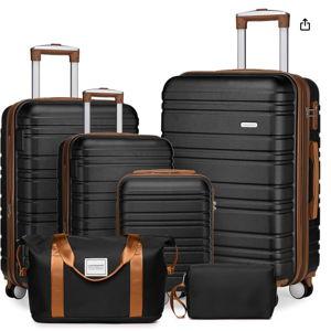 LARVENDER Luggage Sets 6 Piece, Expandable Hardside Carry on Suitcase Set with Spinner Wheels, Lightweight Rolling Luggage Sets for Women with TSA Lock, Black