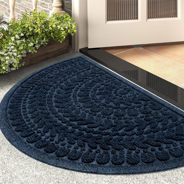 RORA Half Circle Door Mat Front Door Mat Outside Entrance Black Welcome Mats Indoor Outdoor Semicircular Doormat for Outdoor Half Round Door Mats for Garage Muddy Paws 17”x30”