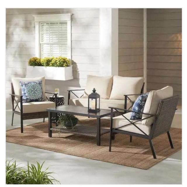 Northport 4-Piece Wicker Outdoor Patio Deep Seating Set with Tan Cushions and Coffee Table