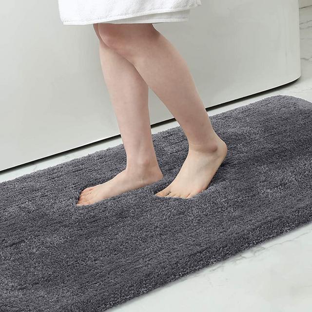 Buganda Microfiber Bathroom Rugs (17x24, Grey) Shaggy Soft and Absorbent, Non Slip, Thick Plush, Machine Washable Bath Mat and Bath Rugs for Bathroom