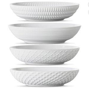 Maison Neuve Set of 4 White 34oz Porcelain Dinner Bowls - Dishwasher - Safe Textured 8.5" Bowls For Soup, Pasta, Cereal