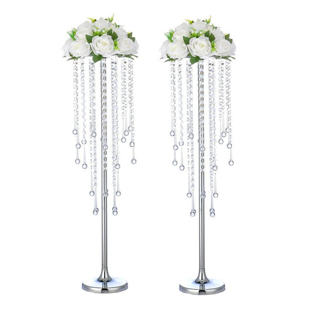 2pcs Wedding Home Decoration Flower Road Leads Gold Acrylic Crystal Wedding Table Centerpiece