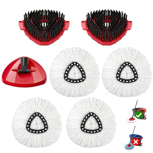 7-Pack Mop Heads Replacements Compatible with O Cedar EasyWring 1 Tank, Includes 4 Microfiber Spin Mops Replace Head, 2 Scrub Brushes, and 1 Base, Reusable and Machine Washable for Cleaning Floors