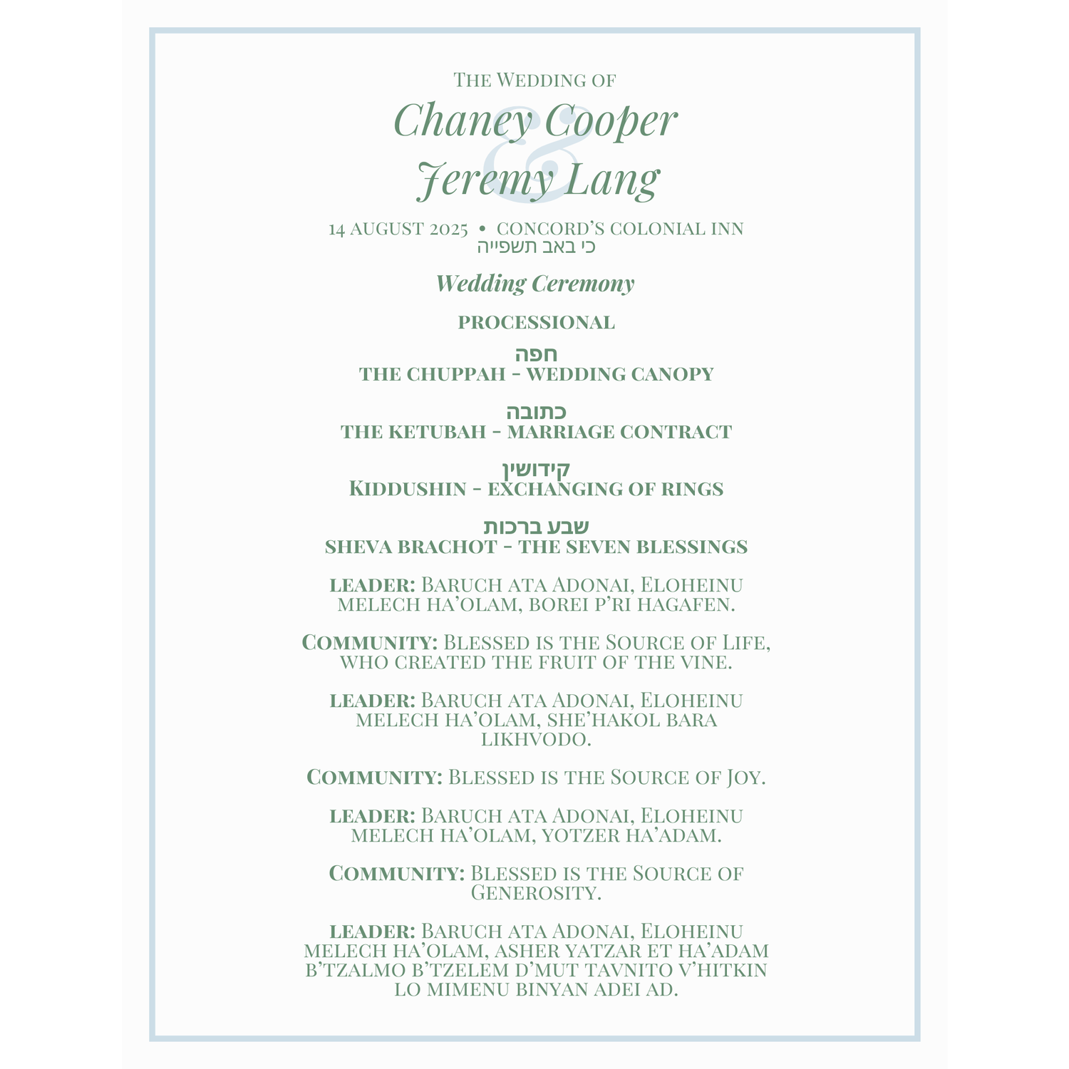 Our ceremony program (1/2)