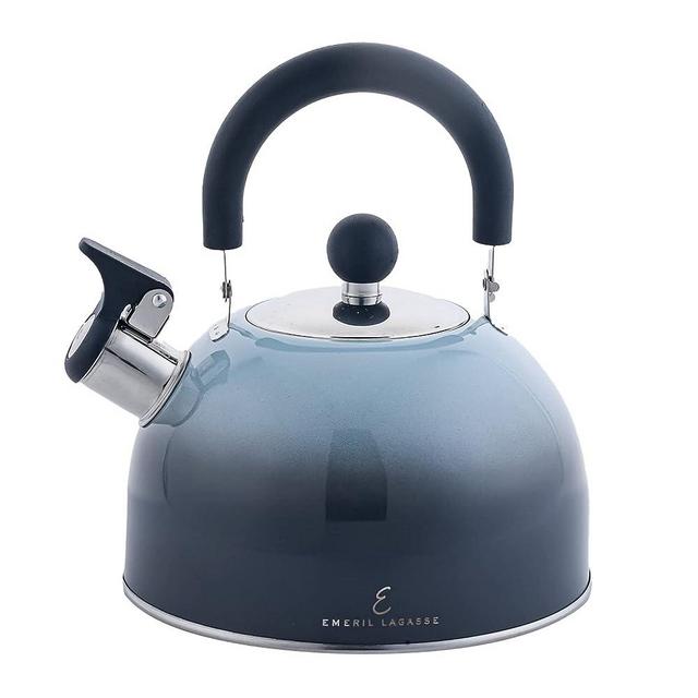 Emeril Lagasse 2.6 Quart/2.5 Liter Whistling Tea Kettle, Stainless Steel Tea Pot for Induction Stove Top, Fast to Boil Water for Home Kitchen Condo, with Ergonomic Cool Folding Grip Handle, Black Comb