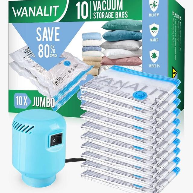 WANALIT Vacuum Storage Bags with Electric Pump, 10 Pack Jumbo Size（40"x28"） Reusable Compression Space Saving Bag for Clothes, Bedding, Mattress, Blankets, Pillows, Comforters, Travel, White