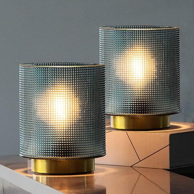 Battery Operated Table Lamps with Timer, 2-Pack Decorative Cordless Lanterns, Battery Powered Nightlight with LED Bulb, Home Decor Lights for Living Room Bedroom Bedside Tabletop Patio (Blue)